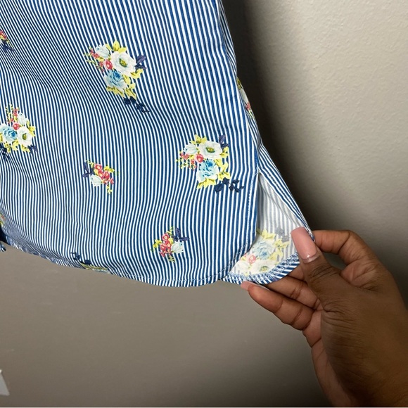 Koton Women Dress Small Blue Floral Stripe Poplin Preppy Sleeveless Cotton - Picture 6 of 9